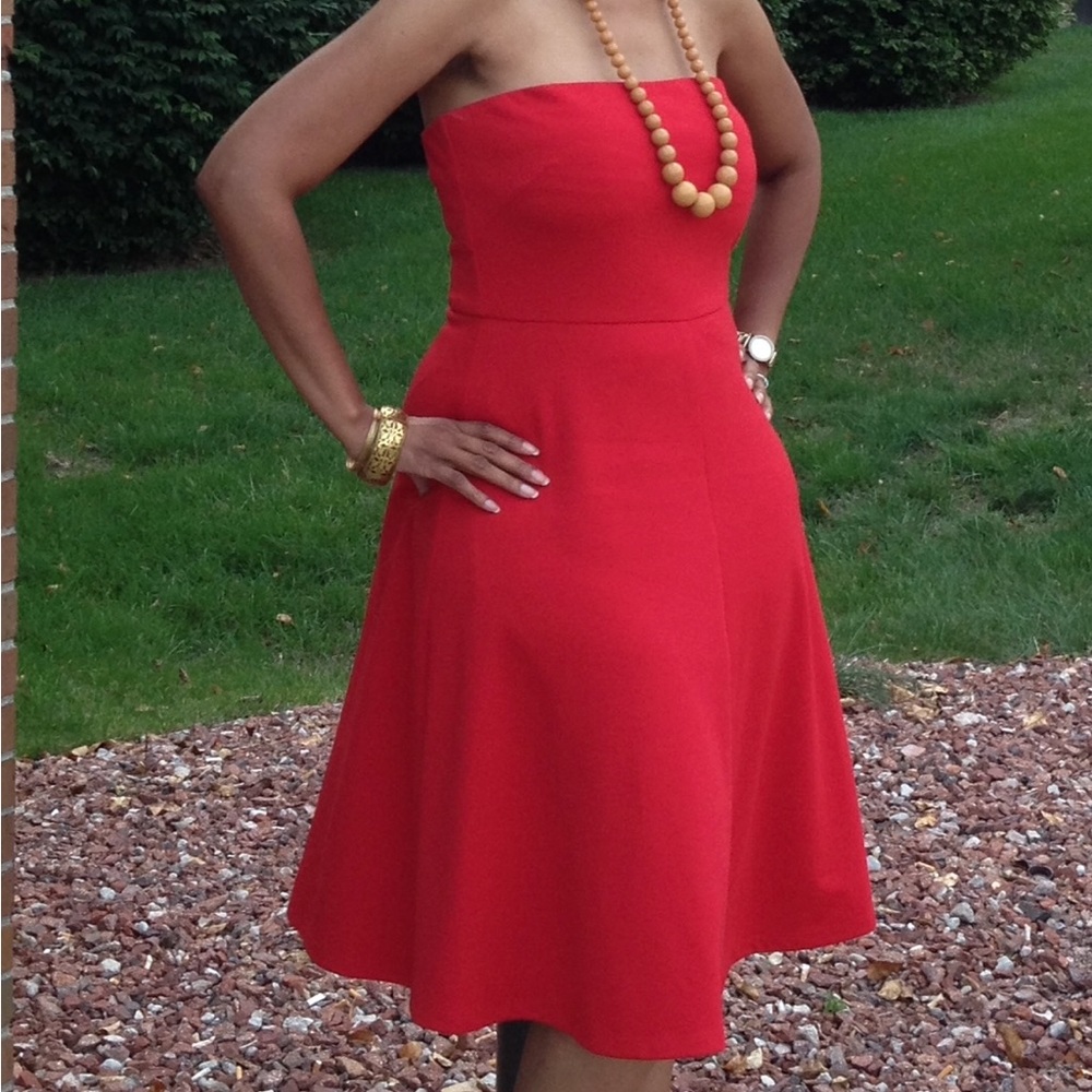 The Limited - red, strapless midi dress